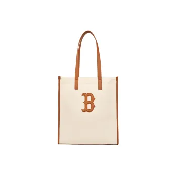 MLB Cotton With Polyester Tote Shopping Bag Handbag Shoulder Bag Unisex Ecru & Milk Tea Brown