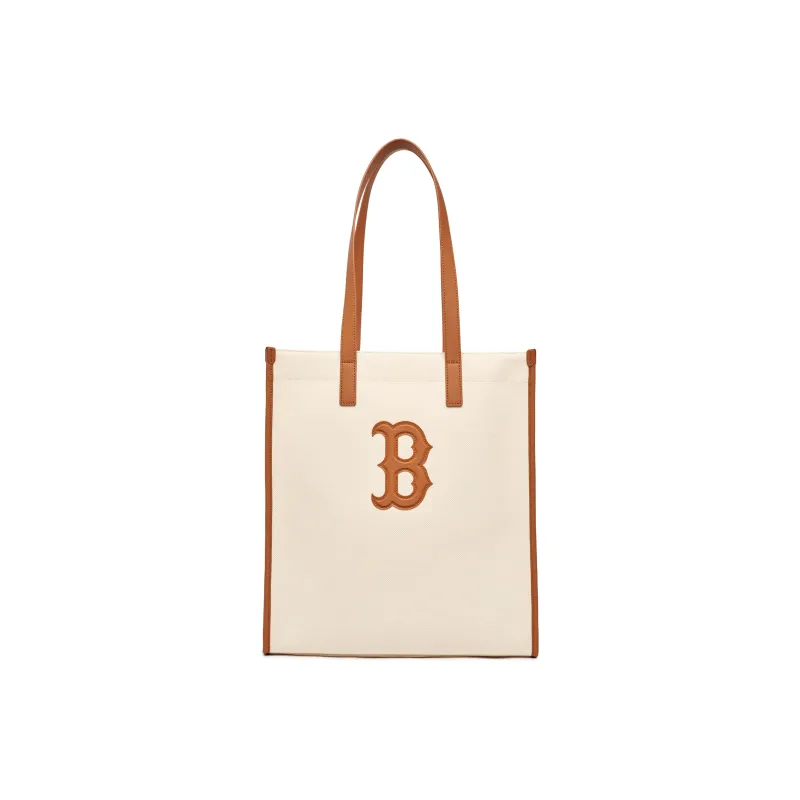 MLB Cotton With Polyester Tote Shopping Bag Handbag Shoulder Bag Unisex Ecru & Milk Tea Brown-0
