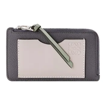 LOEWE Cow Leather Coin Purse Wallets Card Holders Women's Smoke Coal/Light Gray