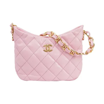 CHANEL Sheepskin With Gold Metal Hobo Bag Shoulder Bag Satchel Shoulder Handbag Regular Women's Pink