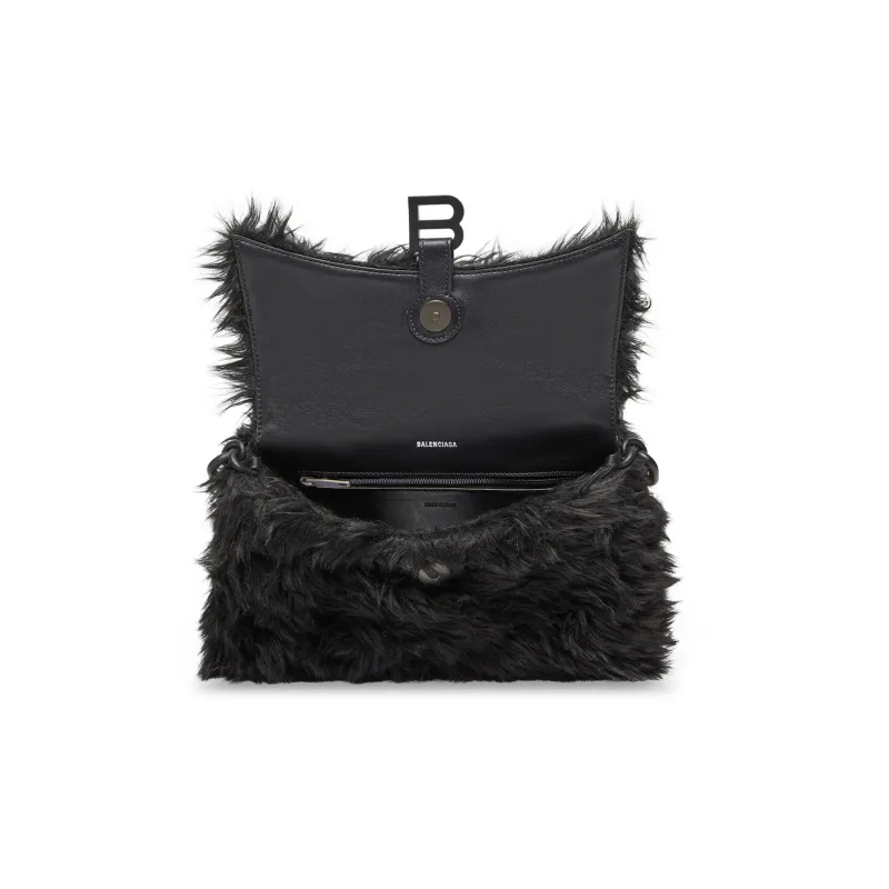 Balenciaga Downtown Faux Fur Crossbody Bags Shoulder Bags Mini Women's Black-3