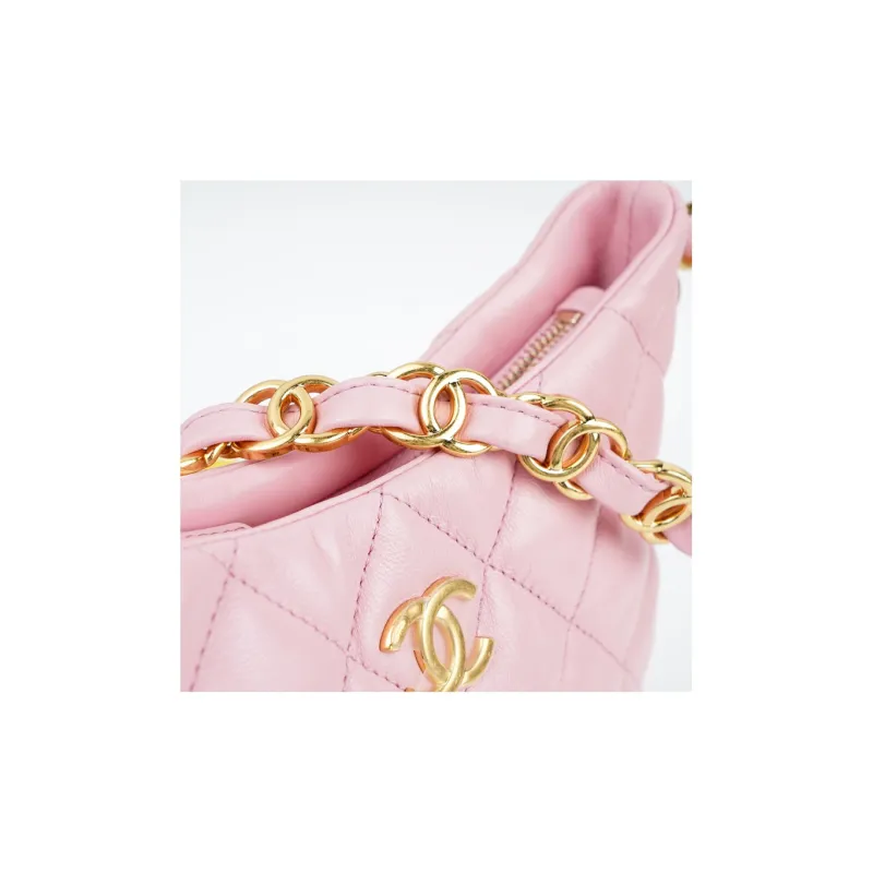 CHANEL Sheepskin With Gold Metal Hobo Bag Shoulder Bag Satchel Shoulder Handbag Regular Women's Pink-5