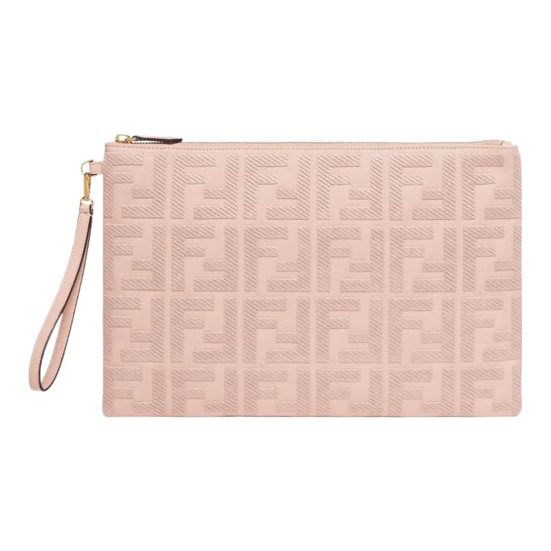 FENDI Fabric Cow Leather Patchwork Clutch Large Size Women's Pink-0