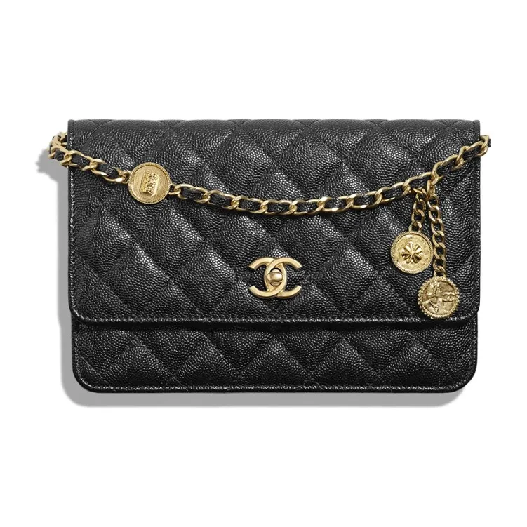 CHANEL Gold Coin Chain Black Wallet On Chain Black-0