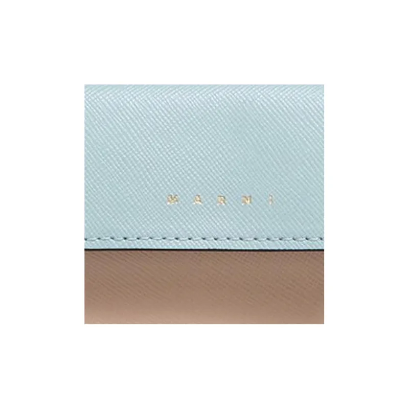 MARNI Saffiano Cow Leather Business Card Holder Wallet Card Holder Women's Blue/Light Brown-4
