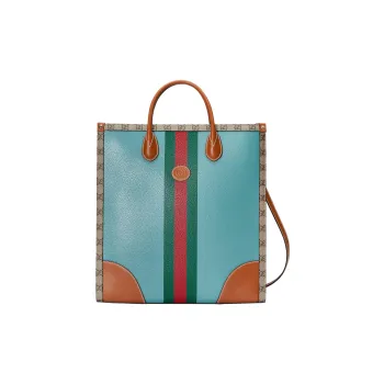 GUCCI Canvas With Leather Tote Bag Shopping Bag Portable Crossbody Bag Shoulder Bag Medium Size Men's Brown/Blue