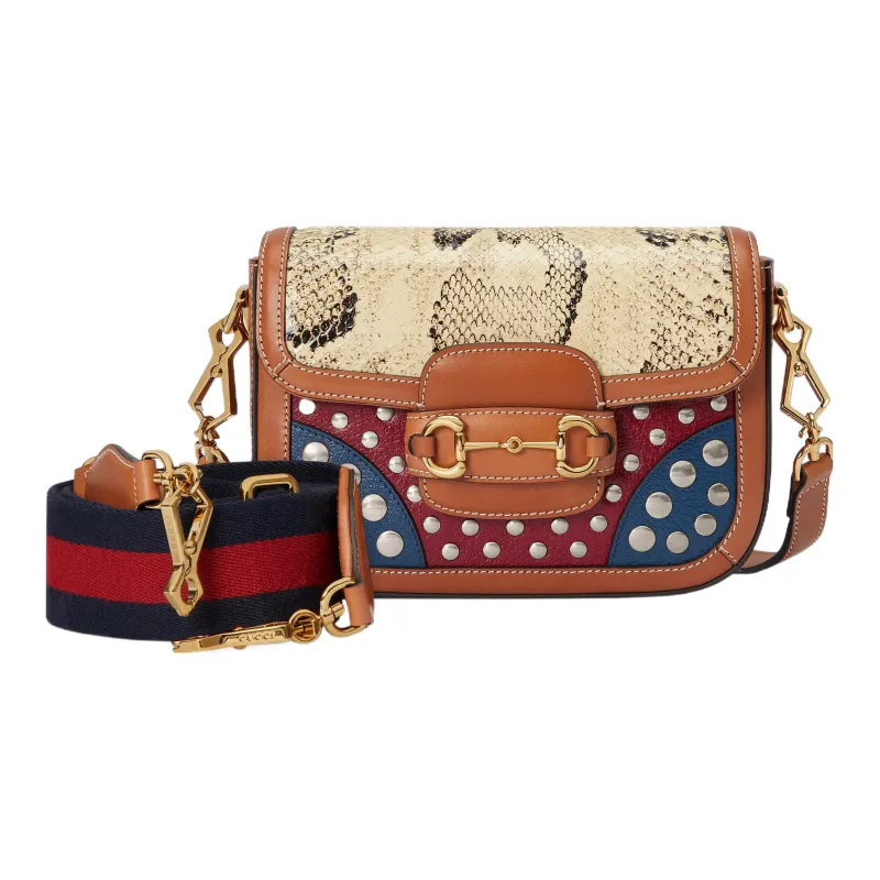 GUCCI Horsebit 1955 Python Skin With Leather Saddle Bag, Crossbody Bag, Shoulder Bag Women's-2