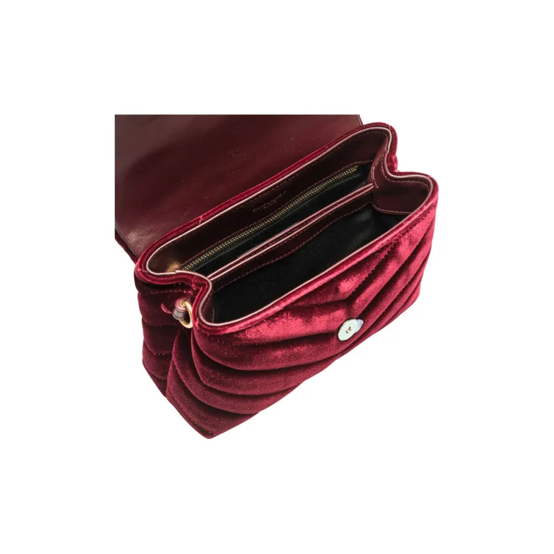 SAINT LAURENT LOULOU Velvet Crossbody Bag Shoulder Bag Women's Burgundy-3