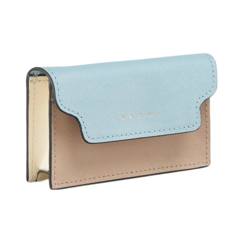 MARNI Saffiano Cow Leather Business Card Holder Wallet Card Holder Women's Blue/Light Brown-1