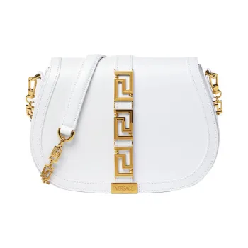 VERSACE Greca Goddess Cow Leather Saddle Bag Crossbody Shoulder Bag Large Size Women's White