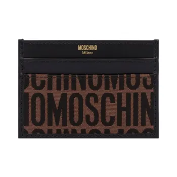 MOSCHINO Calfskin Card Clip Card Holder Men's Black