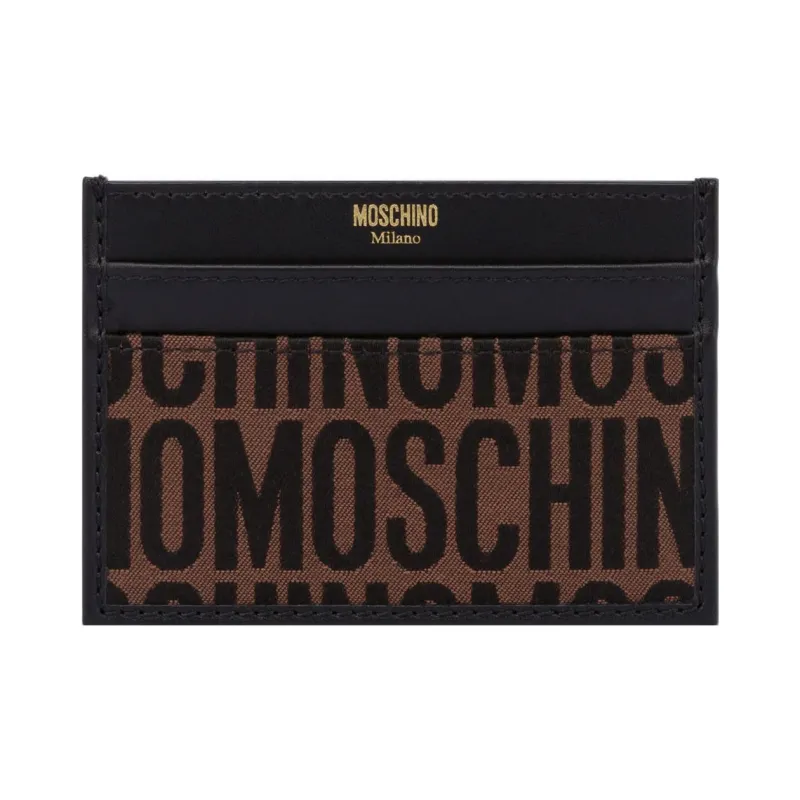 MOSCHINO Calfskin Card Clip Card Holder Men's Black-0
