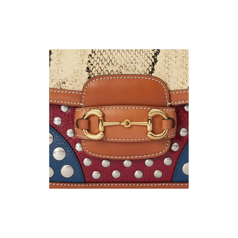 GUCCI Horsebit 1955 Python Skin With Leather Saddle Bag, Crossbody Bag, Shoulder Bag Women's-9