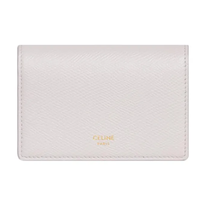 CELINE Grained Calfskin Business Card Holder Card Case Women's White-0