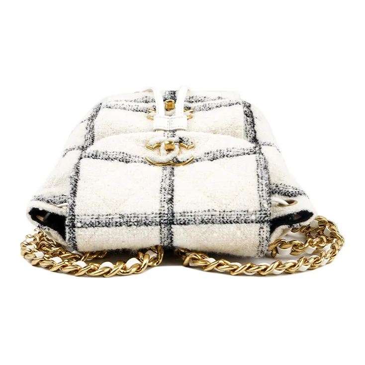 CHANEL 22K Autumn And Winter Tweed Backpack Women's White-3