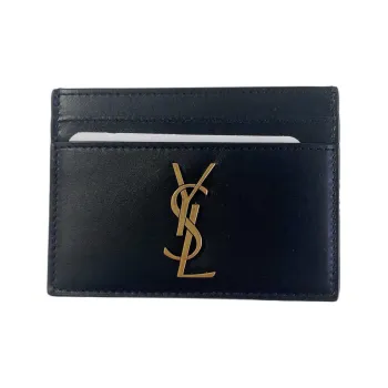 SAINT LAURENT Smooth Finish Cow Leather Card Clip Card Holder Regular Men's Black