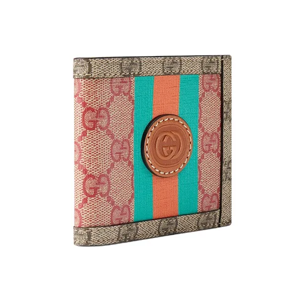 GUCCI 2024 Chinese New Year Series Superme Canvas With Leather Card Holder, Wallet Men's Brown/Pink-1