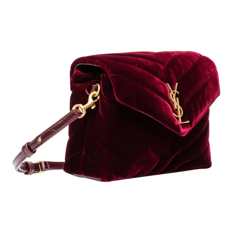 SAINT LAURENT LOULOU Velvet Crossbody Bag Shoulder Bag Women's Burgundy-1