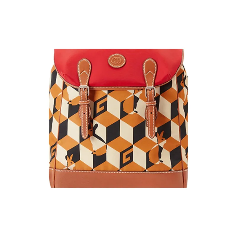 GUCCI Recycled Nylon Backpack Men's Brown/Red-7