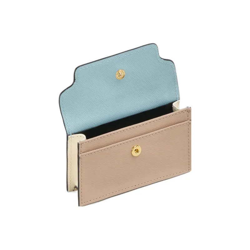 MARNI Saffiano Cow Leather Business Card Holder Wallet Card Holder Women's Blue/Light Brown-3