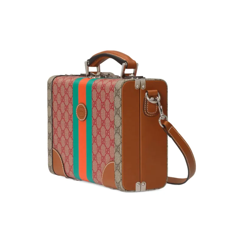 GUCCI Superme Canvas With Leather Makeup Bag One Shoulder Crossbody Canvas Bag Handbag Men's Brown/Pink-1
