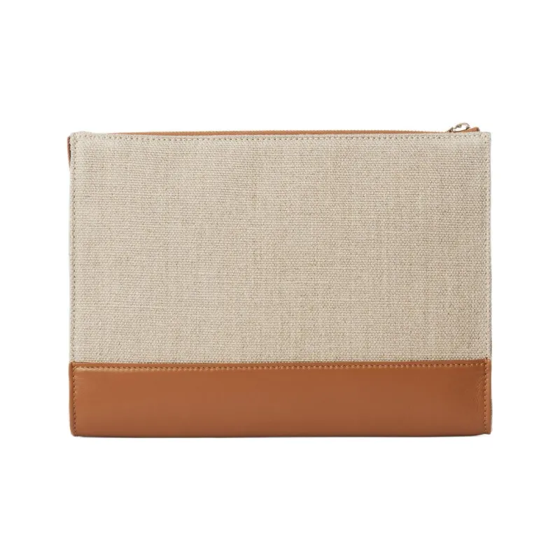 Chloe Linen With Shiny Calfskin Clutch Women's Caramel-1