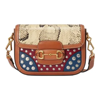 GUCCI Horsebit 1955 Python Skin With Leather Saddle Bag, Crossbody Bag, Shoulder Bag Women's