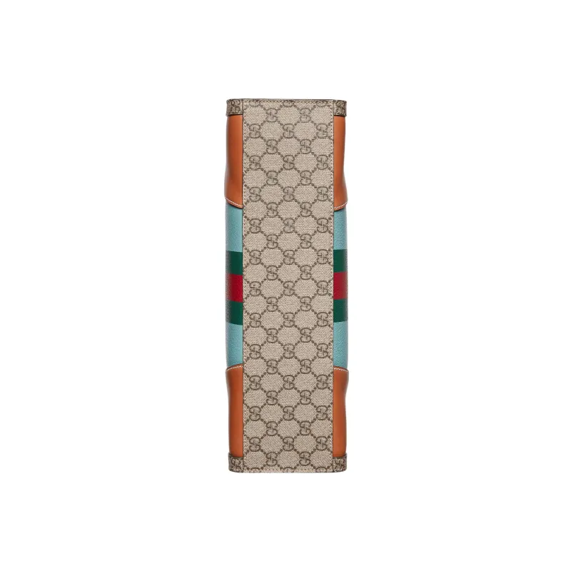 GUCCI Canvas With Leather Tote Bag Shopping Bag Portable Crossbody Bag Shoulder Bag Medium Size Men's Brown/Blue-4