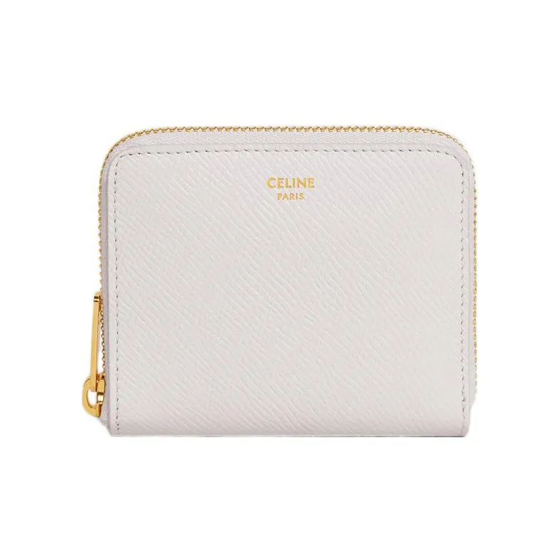 CELINE Grained Calfskin Wallet Small Size Women's White-0