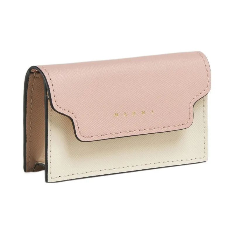 MARNI Saffiano Cow Leather Business Card Holder, Wallet, Card Holder Women's Pink/Beige-1