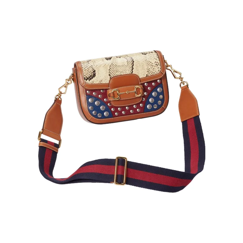 GUCCI Horsebit 1955 Python Skin With Leather Saddle Bag, Crossbody Bag, Shoulder Bag Women's-4