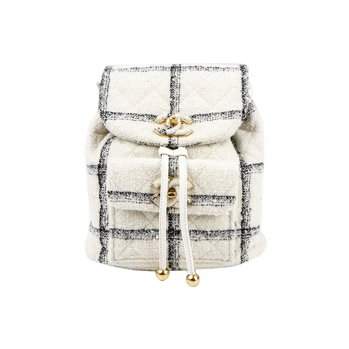 CHANEL 22K Autumn And Winter Tweed Backpack Women's White-0