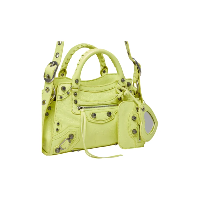 Balenciaga Neo Cagole Sheepskin One Shoulder Handbags Extra Small Women's Yellow-5
