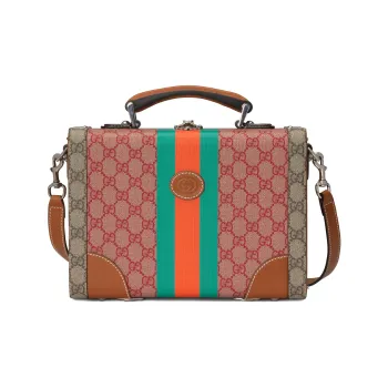 GUCCI Superme Canvas With Leather Makeup Bag One Shoulder Crossbody Canvas Bag Handbag Men's Brown/Pink