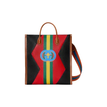 GUCCI Leather Tote Bag Shopping Bag Shoulder Bag Crossbody Bag Handbag Medium Size Men's Black/Red