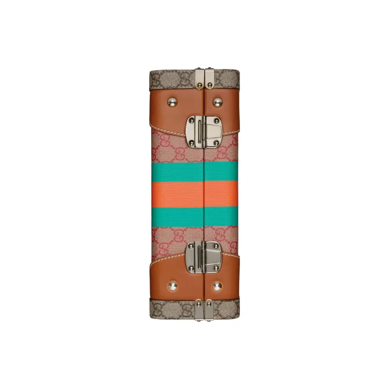 GUCCI Superme Canvas With Leather Makeup Bag One Shoulder Crossbody Canvas Bag Handbag Men's Brown/Pink-6