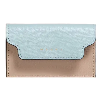 MARNI Saffiano Cow Leather Business Card Holder Wallet Card Holder Women's Blue/Light Brown