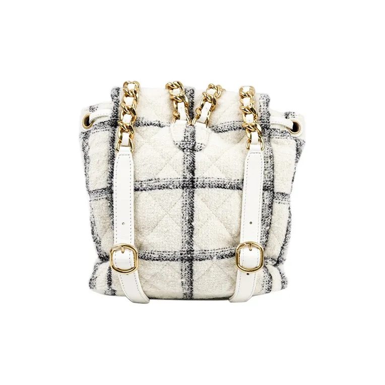 CHANEL 22K Autumn And Winter Tweed Backpack Women's White-2