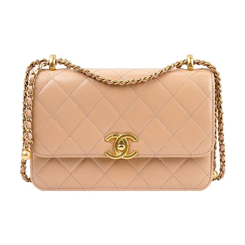 CHANEL Calfskin Pochette Handbag, Shoulder Bag, Crossbody Bag Trumpets Women's Nude Milk Tea-0