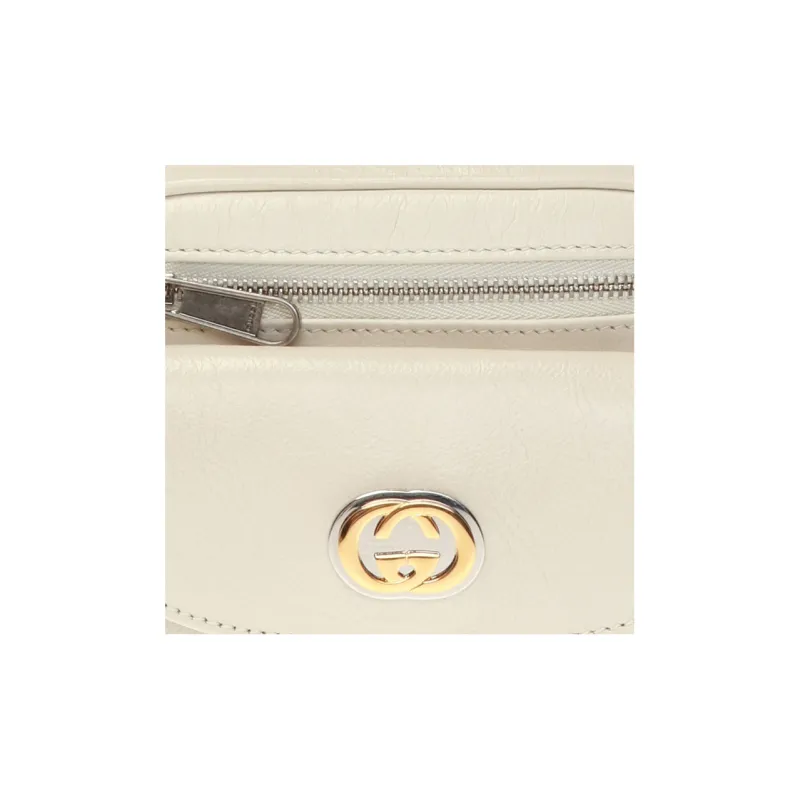 GUCCI Calfskin One Shoulder Crossbody Bag Sling Bag Fanny Pack Mini Unisex White-3