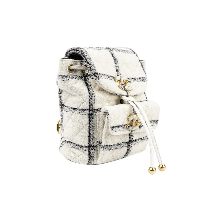 CHANEL 22K Autumn And Winter Tweed Backpack Women's White-1