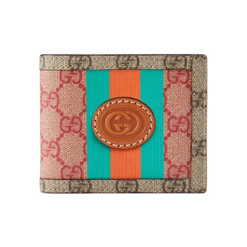 GUCCI 2024 Chinese New Year Series Superme Canvas With Leather Card Holder Wallet Men's Brown/Pink