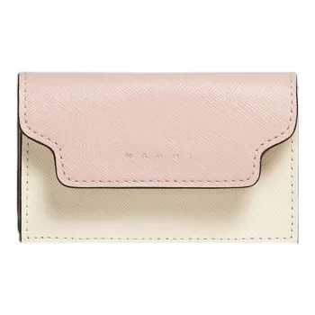 MARNI Saffiano Cow Leather Business Card Holder, Wallet, Card Holder Women's Pink/Beige