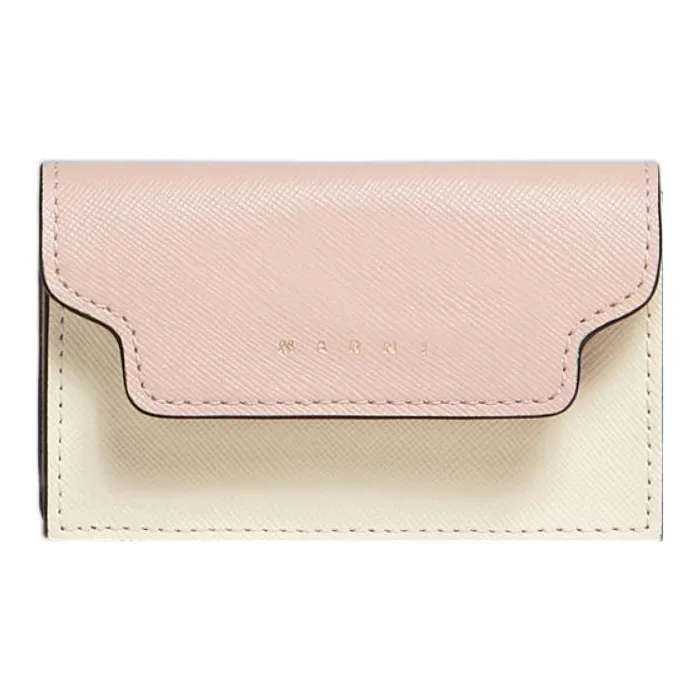 MARNI Saffiano Cow Leather Business Card Holder, Wallet, Card Holder Women's Pink/Beige-0