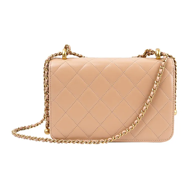 CHANEL Calfskin Pochette Handbag, Shoulder Bag, Crossbody Bag Trumpets Women's Nude Milk Tea-2