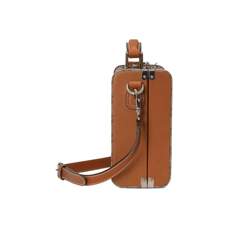 GUCCI Superme Canvas With Leather Makeup Bag One Shoulder Crossbody Canvas Bag Handbag Men's Brown/Pink-3