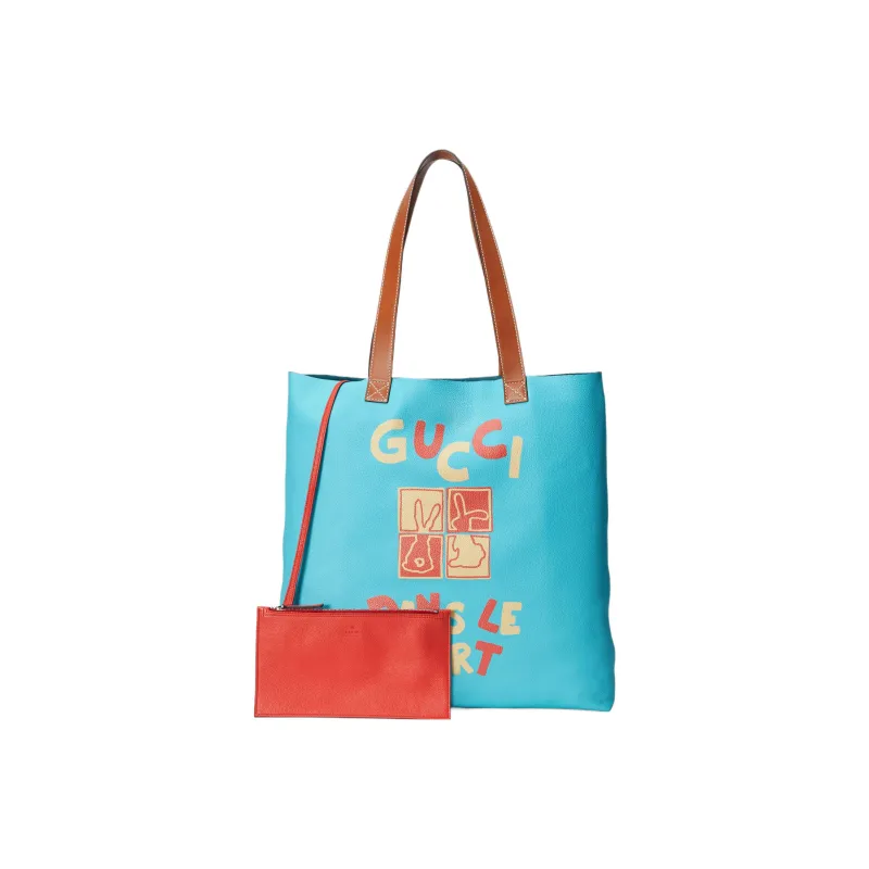 GUCCI Leather Tote Bag Shopping Bag Shoulder Bag Crossbody Bag Handbag Large Size Men's Blue-2