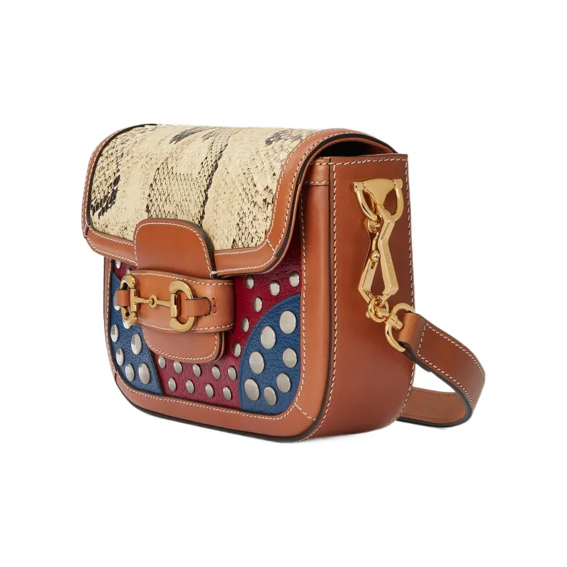 GUCCI Horsebit 1955 Python Skin With Leather Saddle Bag, Crossbody Bag, Shoulder Bag Women's-1