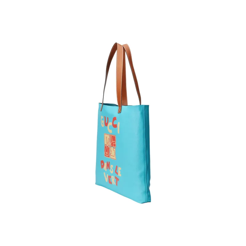 GUCCI Leather Tote Bag Shopping Bag Shoulder Bag Crossbody Bag Handbag Large Size Men's Blue-1