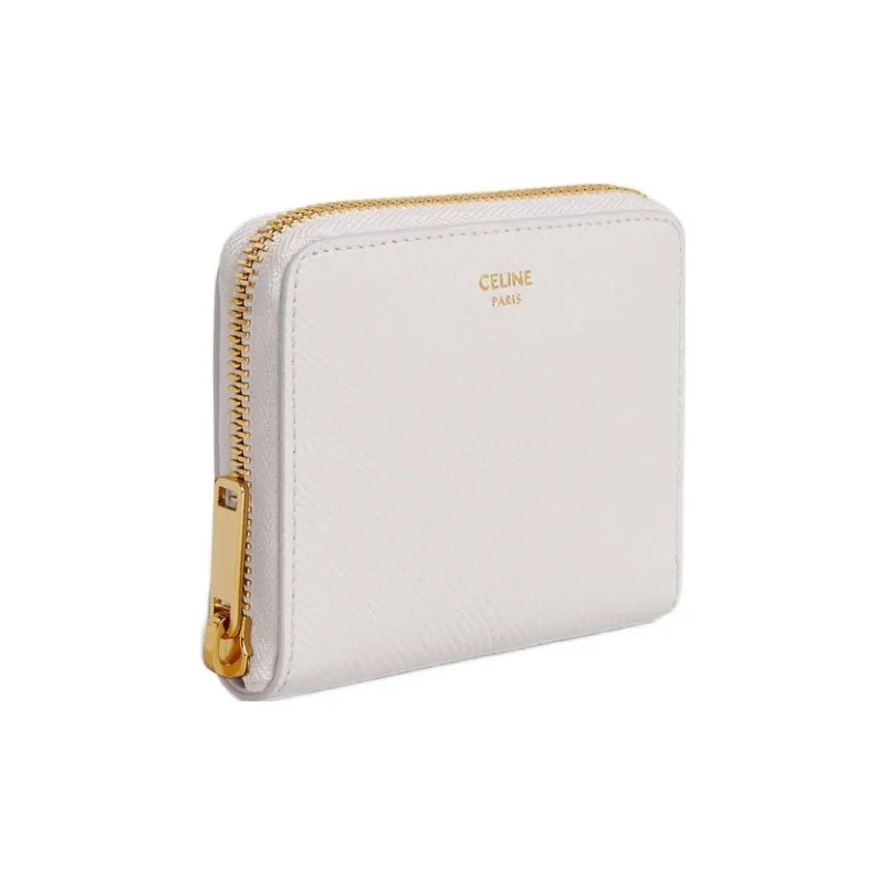 CELINE Grained Calfskin Wallet Small Size Women's White-2